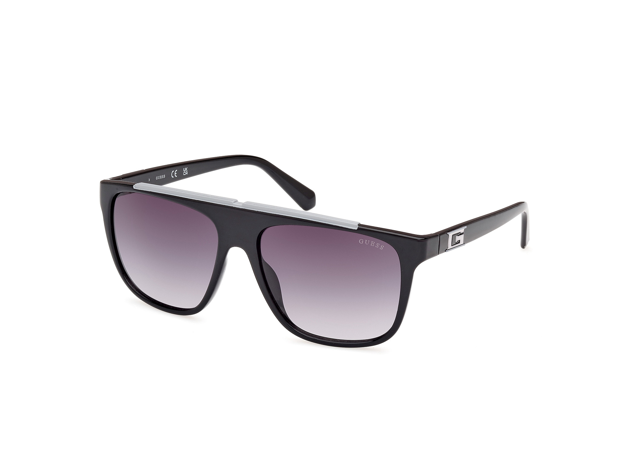 Das Bild zeigt die Sonnenbrille GU00123 01B von der Marke Guess in Schwarz.