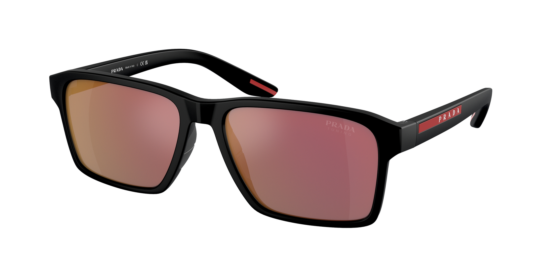 Das Bild zeigt die Sonnenbrille PS05YS 1BO10A von der Marke Prada Linea Rossa in schwarz.