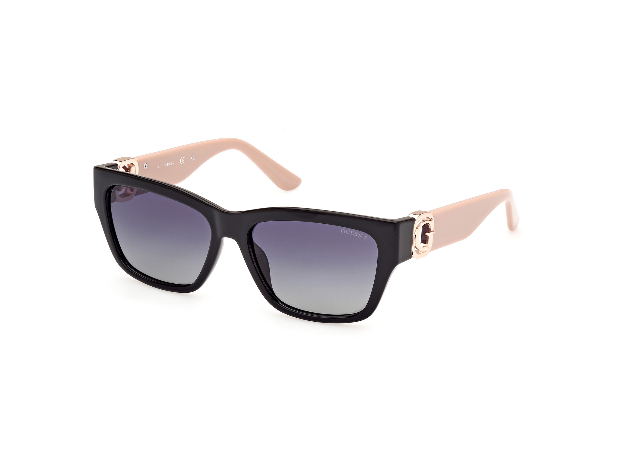 Das Bild zeigt die Sonnenbrille GU00105 05D von der Marke Guess in Schwarz.