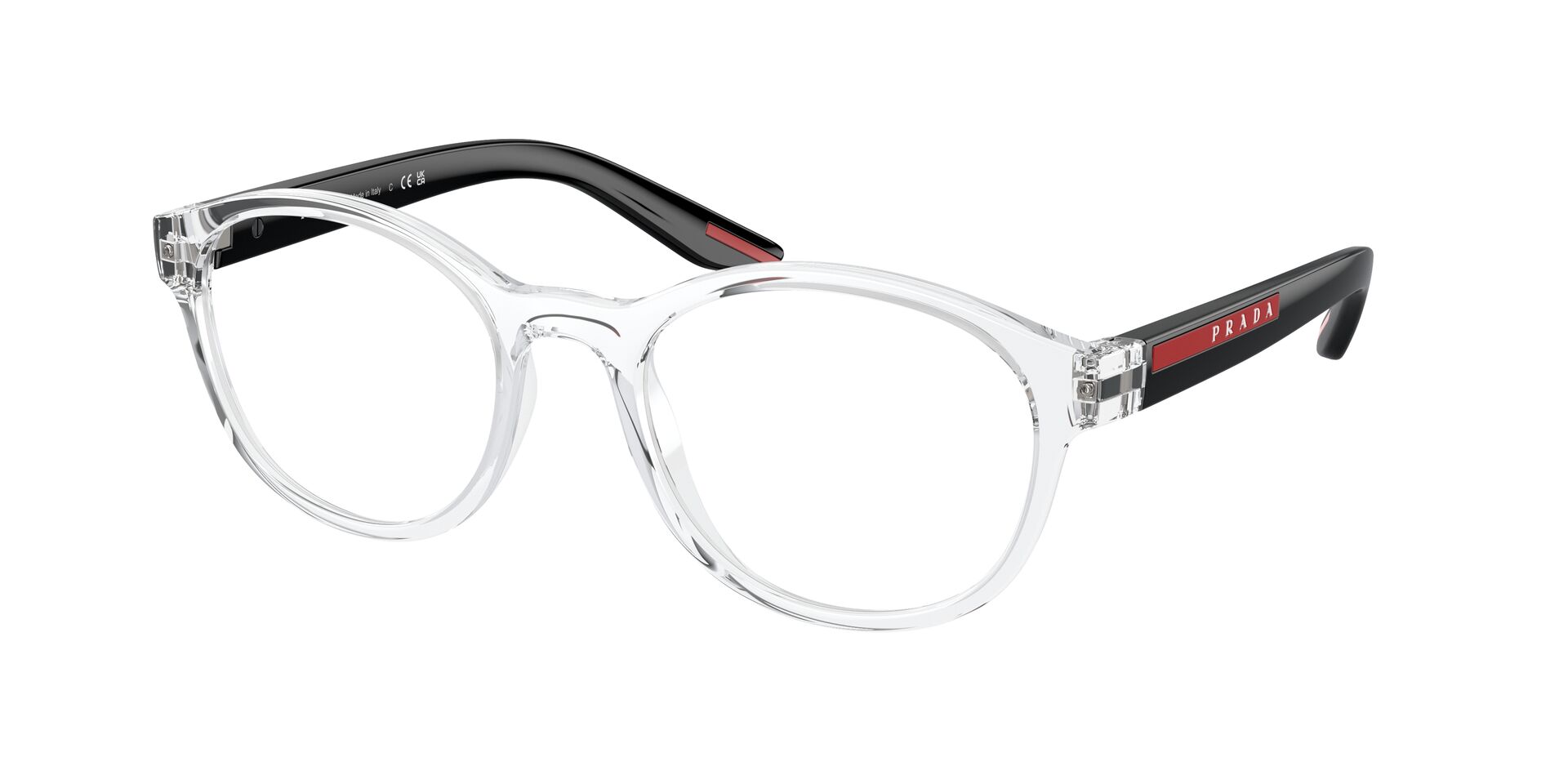 Das Bild zeigt die Prada Linea Rossa Fassung PS07PV 2AZ1O1 leicht seitlich.