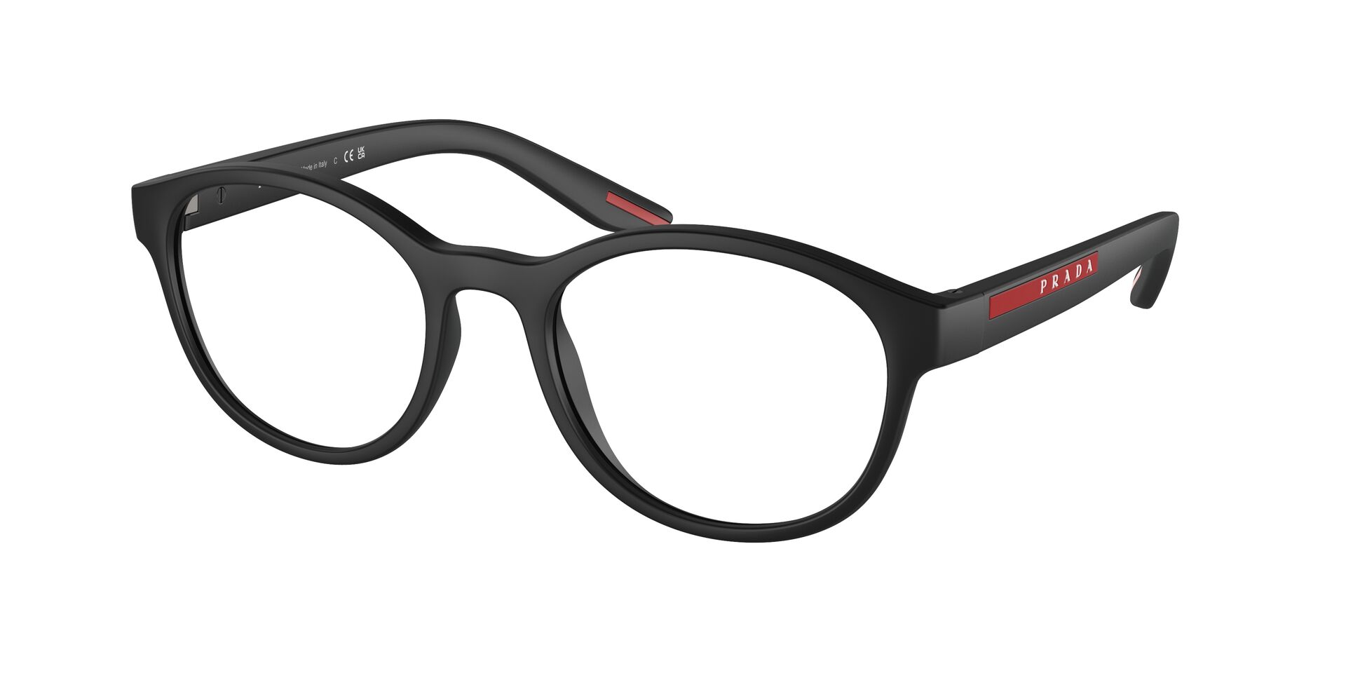 Das Bild zeigt die Prada Linea Rossa Fassung PS07PV DG01O1 leicht seitlich.