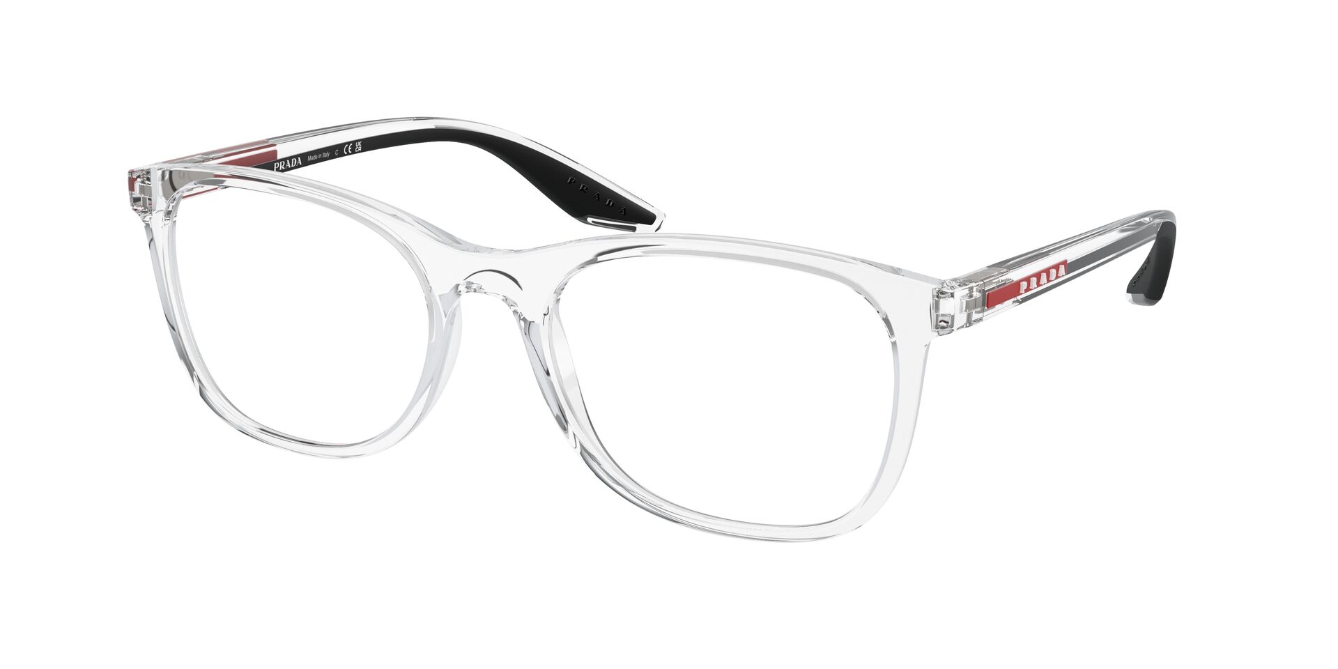 Das Bild zeigt die Prada Linea Rossa Fassung PS05PV 2AZ1O1 leicht seitlich.