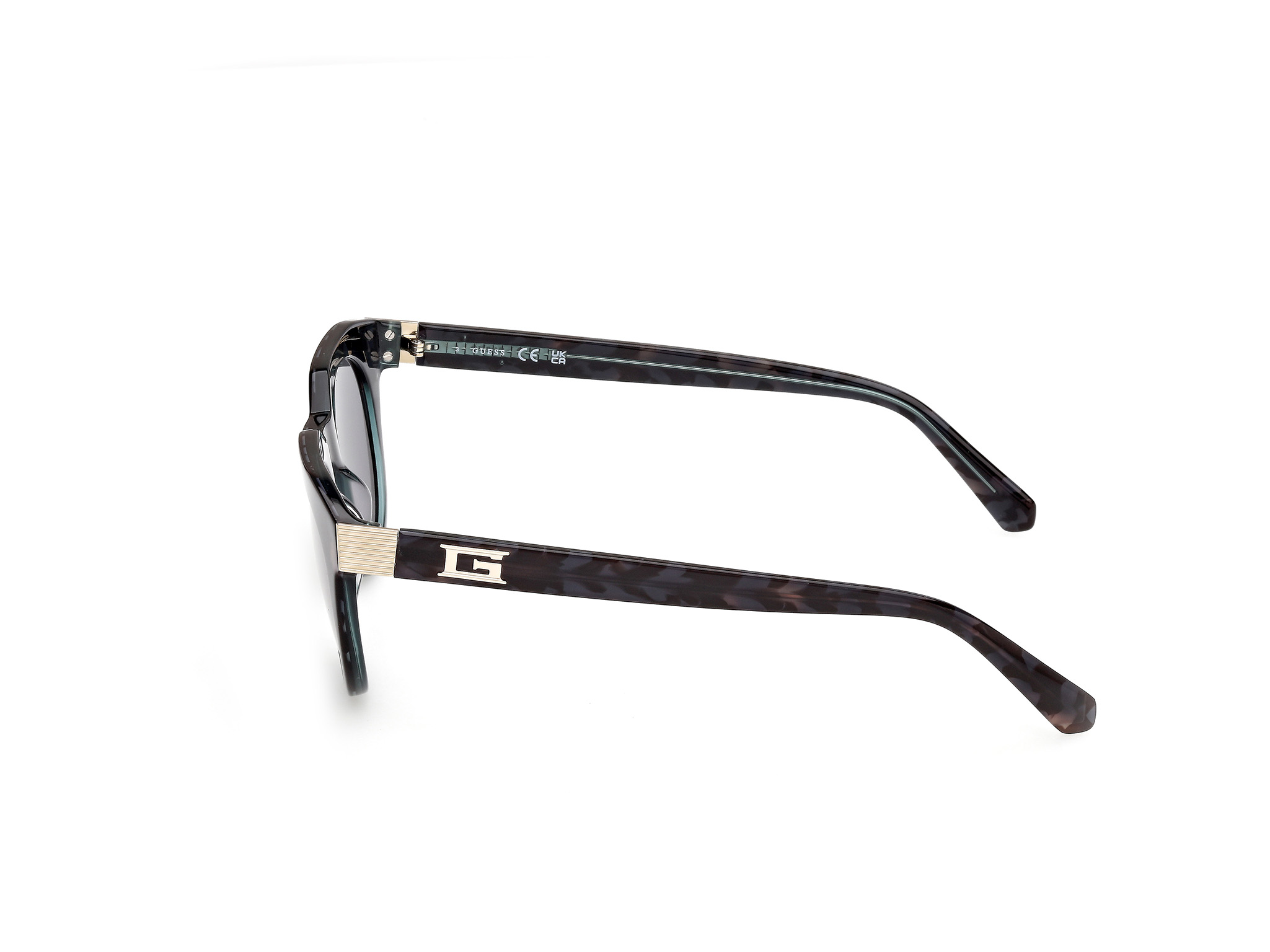 Das Bild zeigt die Sonnenbrille GU00214 98V von der Marke Guess in Dunkelgrün havanna.